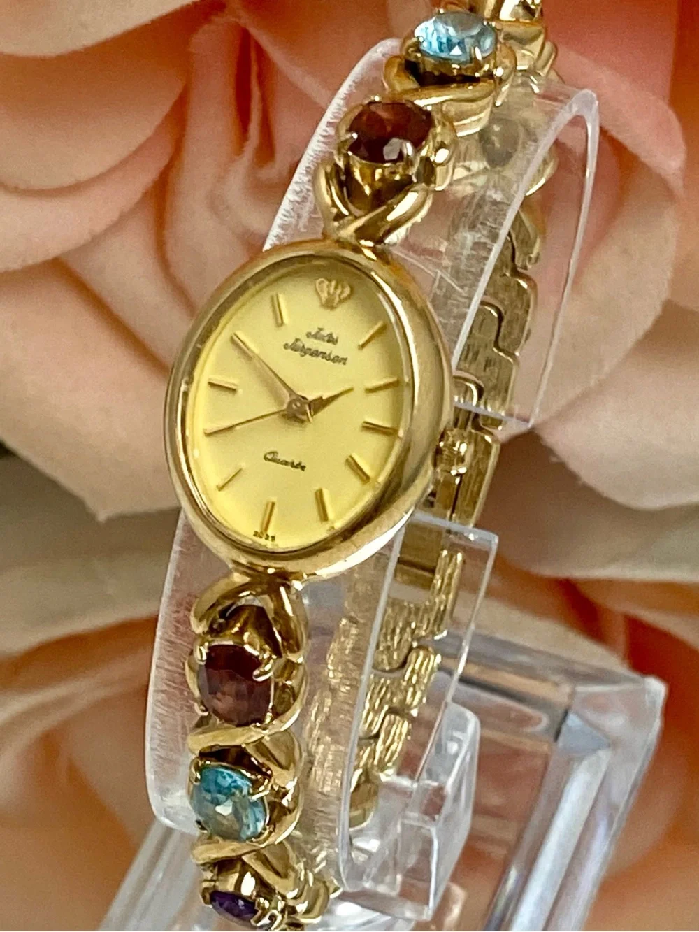 Vintage Jules Jurgensen Gemstone Accented Band Dainty Ladies Cocktail Watch